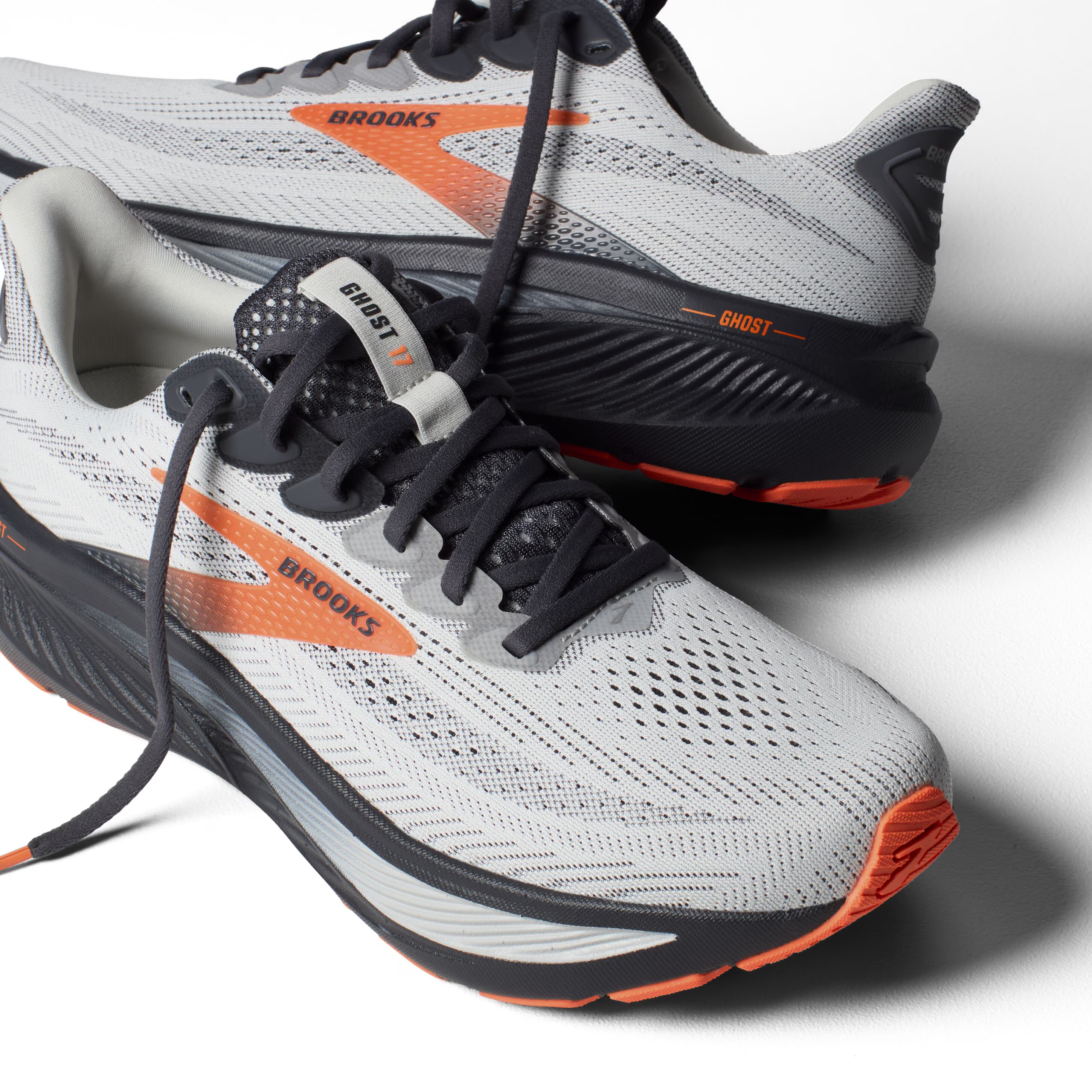 Brooks Men's Ghost 17 X-Wide Oyster Mushroom/Orange/Ebony